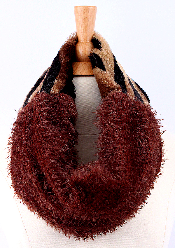 Viscose animal print and fur infinity muffler