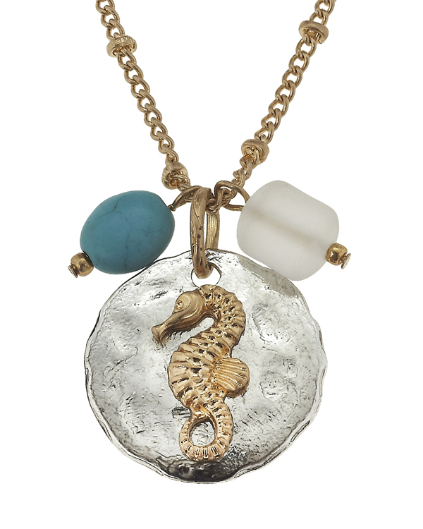 Handmade sea horse disk pendant necklace