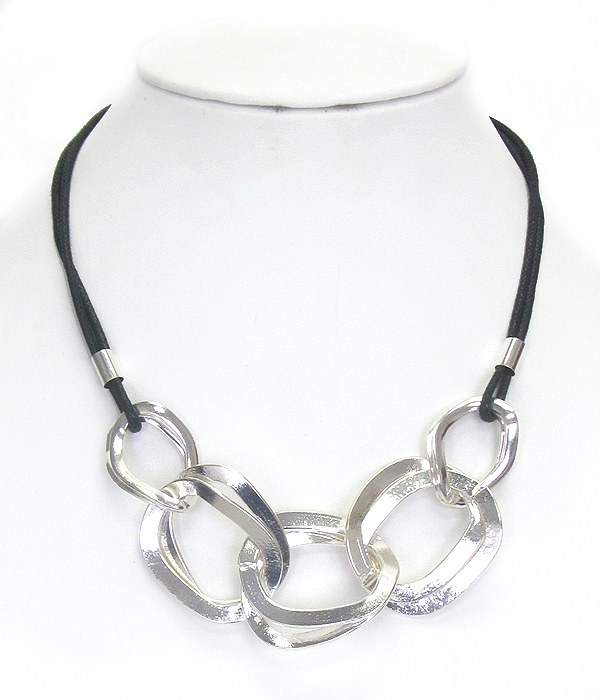 Multi metal ring and cord necklace set