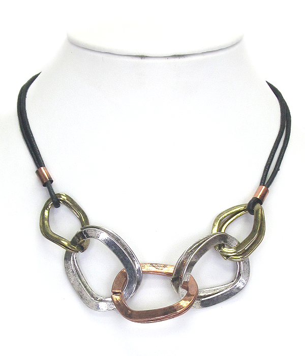 Multi metal ring and cord necklace set