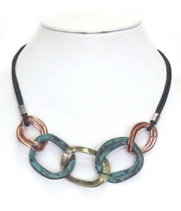 Multi metal ring and cord necklace set