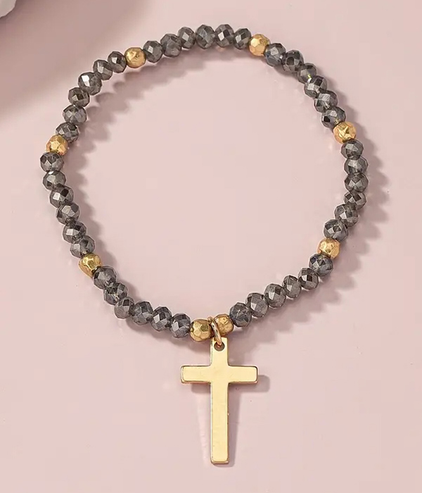 Glass bead stretch bracelet - cross