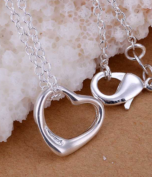 925 sterling silver plating open heart pendant necklace