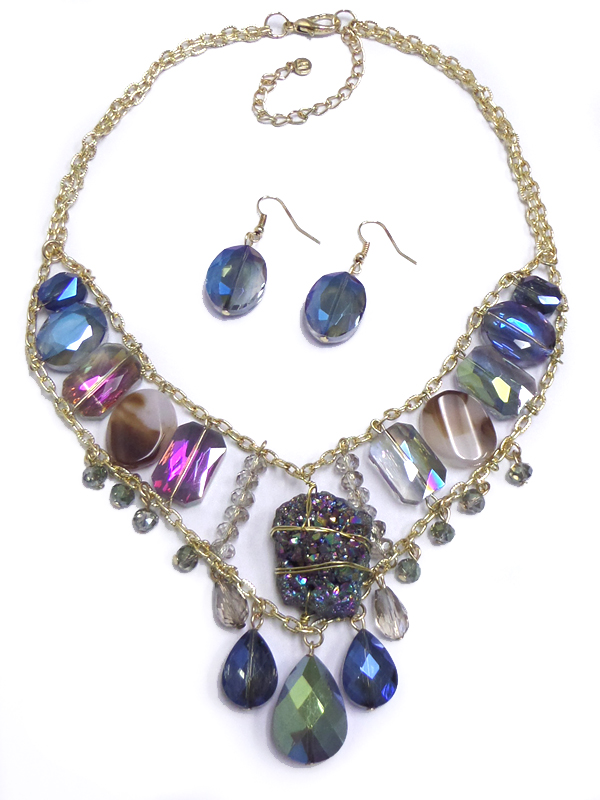 Boutique luxury semi precious stone mix necklace set