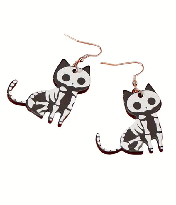 Halloween theme acrylic skeleton cat earring