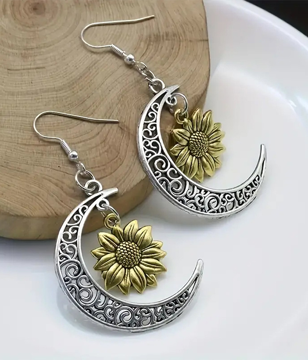 Moon and flower earring