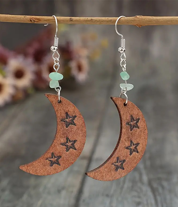 Wood crescent moon earring