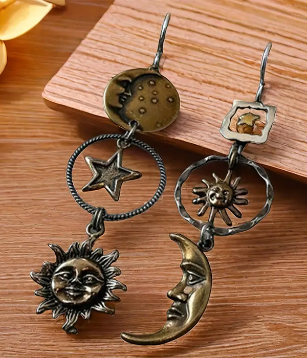 Vintage sun and moon drop earring