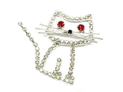 Crystal cat brooch