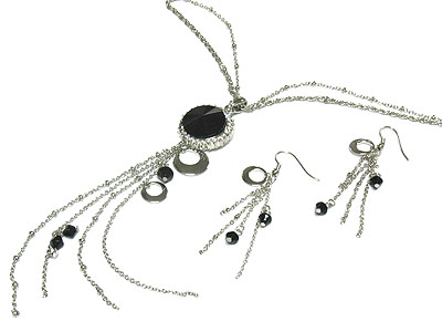 Crystal and glass multi chain necklace set