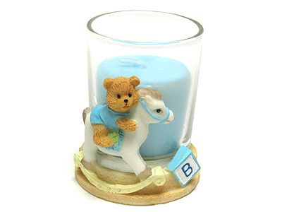 Baby bear on rocking horse candle - baby shower gift