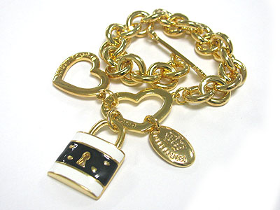 Tutti frutti metal epoxy lock charm toggle bracelet 