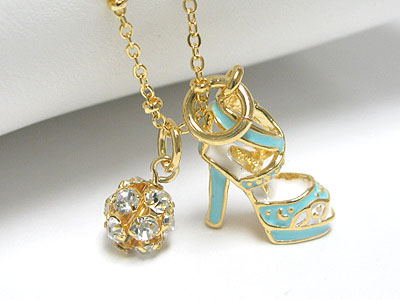 Tutti frutti crystal ball and metal epoxy high heel pendant neckalce