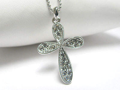 Made in korea whitegold plating round edge cross pendant necklace