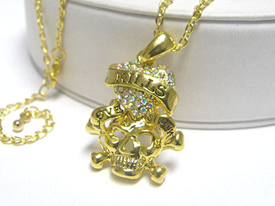 Crystal heart skull pendant necklace