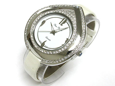 Double crystal leather band watch