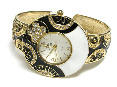 Metal epoxy and crystal deco bangle watch