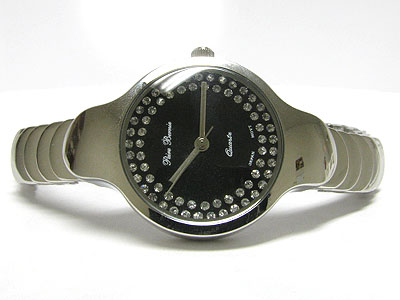 Double round crystal inside glass brass metal band watch