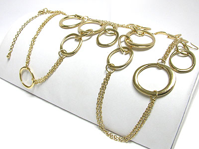 Metal hoop and chain link long necklace earring set - hoops