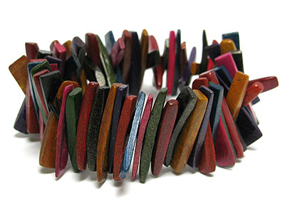 Multi color wood bar link stretch bracelet