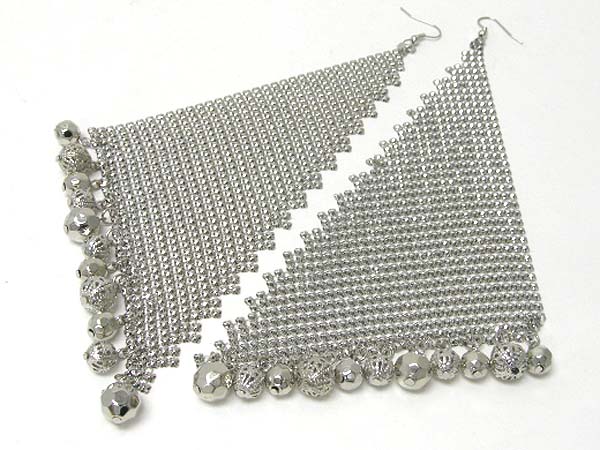 8 inch super long metal mesh and ball dangle big earring