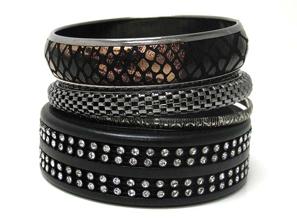 Wood metal crystal snakeskin mishmash bangle set