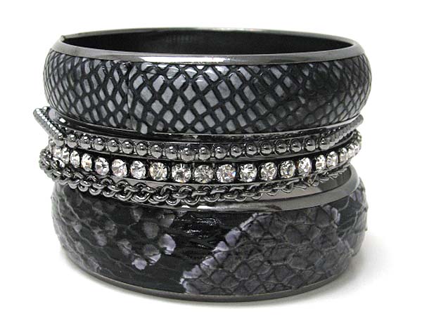 Metal crystal snakeskin mishmash bangle set