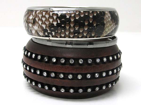 Wood metal crystal snakeskin mishmash bangle set