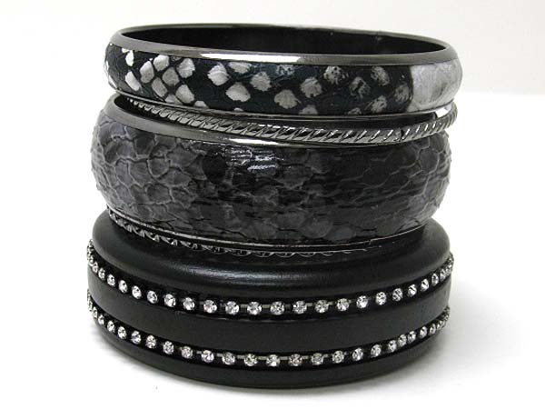 Wood metal crystal snakeskin mishmash bangle set