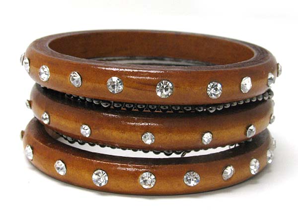 Wood metal crystal mishmash bangle set