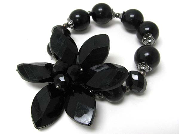 Large acryl flower ceramic and acryl ball stretch bracelet