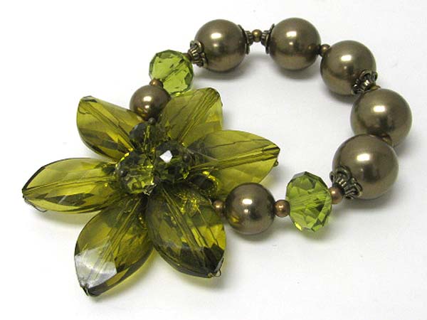 Large acryl flower ceramic and acryl ball stretch bracelet