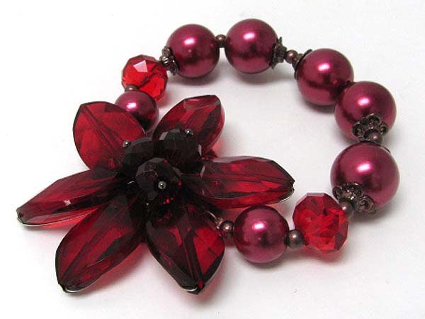 Large acryl flower ceramic and acryl ball stretch bracelet