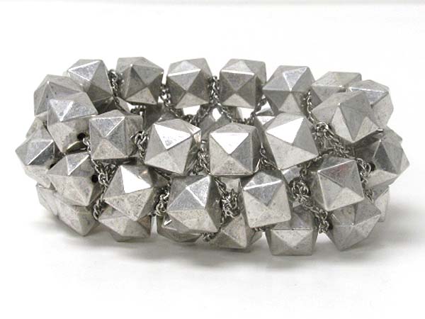 Metal convex cube and chain link strethc bracelet