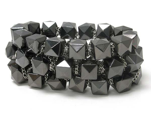 Metal convex cube and chain link strethc bracelet