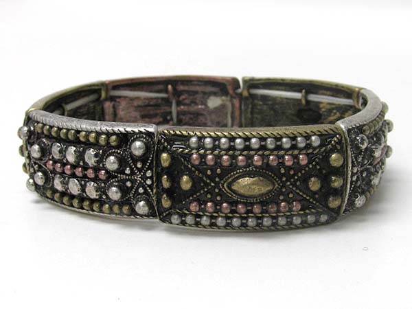 Anitique burnish textured metal strethc bracelet