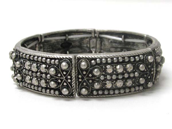 Anitique burnish textured metal strethc bracelet