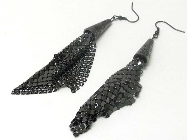 4 inch long metal mesh earring