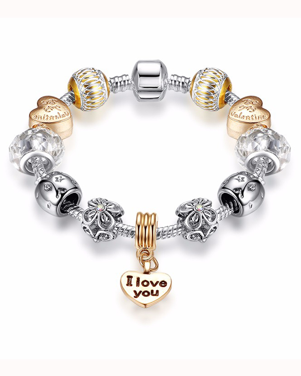 Euro style  interchangeable european charm bracelet -  love you heart