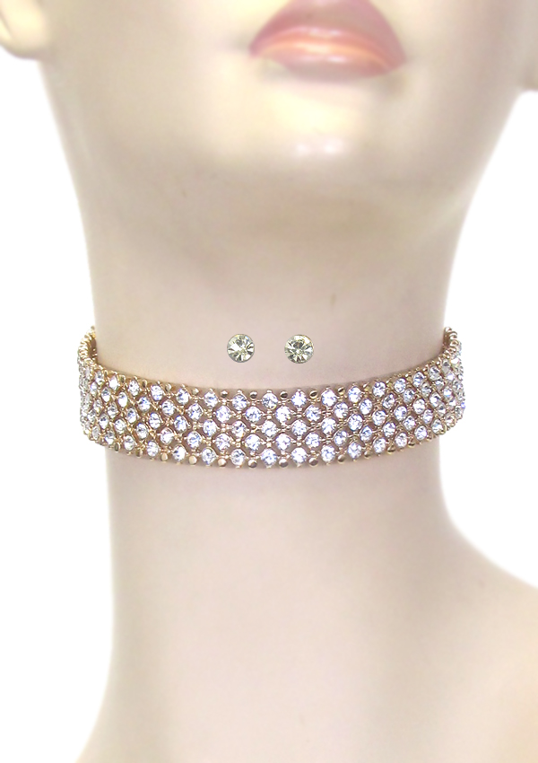 Multi crystal choker necklace set