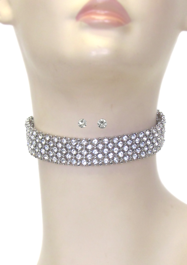 Multi crystal choker necklace set