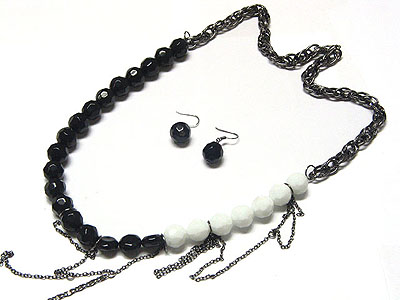 Black and white facet ball beads and hematite chain necklace and earring set