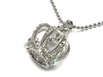 Made in korea whitegold plating crystal 3d crown necklace