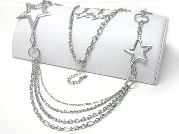 Crystal stud metal star and multi chain link necklace earring set