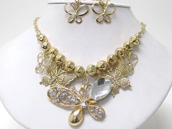 Crystal deco butterfly link necklace earring set