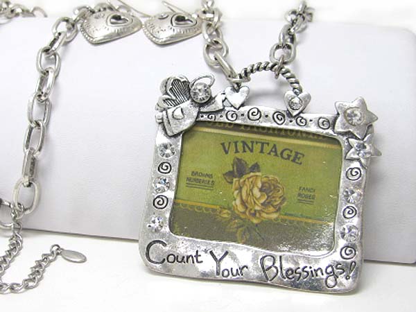 Vintage metal pphoto frame pendant necklace earring set