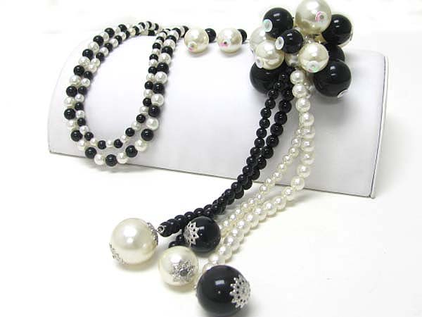 Mixed pearl beads knotted long neckalce earring set