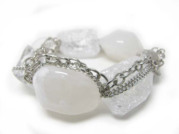 Chunky acryl beads and metal chain stretch bracelet