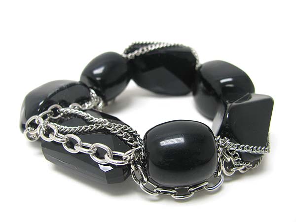 Chunky acryl beads and metal chain stretch bracelet