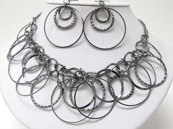 Multi mixed metal hoop dangle neckalce earring set - hoops